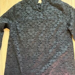 Japan Black floral Lace Top long sleeve shirt blouse medium